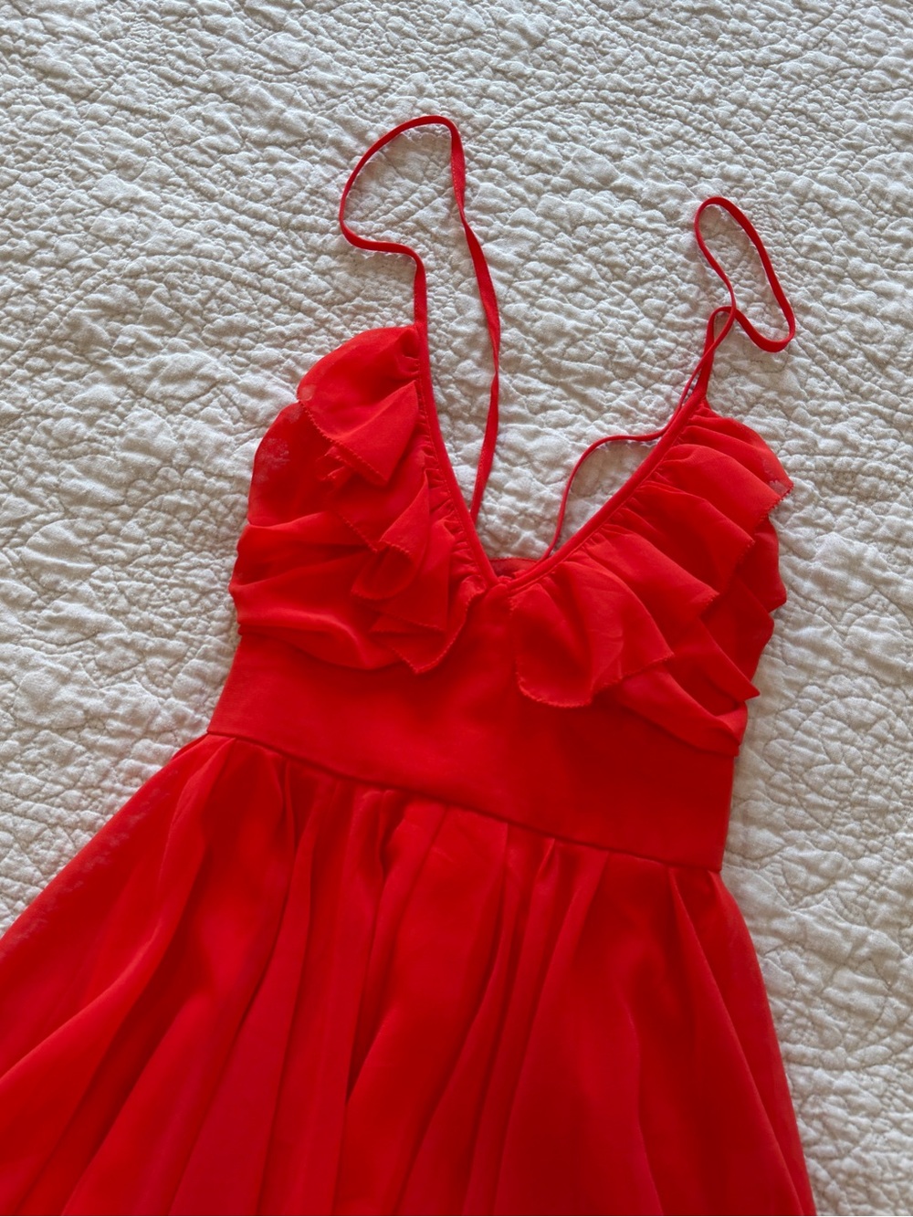 Lulu's Red Ruffle V-Neck Mini Dress - Picture 3 of 7